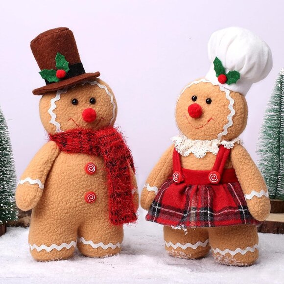 Gingerbread Plush Christmas Decorations Indoor Set of 2 Stuffed Ornaments 12 Inc - Picture 1 of 6